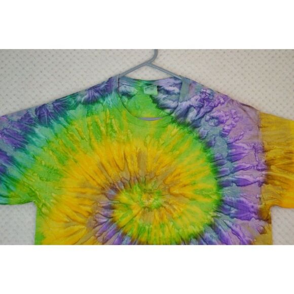 Tie Dye Unisex Large Purple Yellow Ice Dyed Spiral Short Sleeve T-Shirt - Picture 2 of 10
